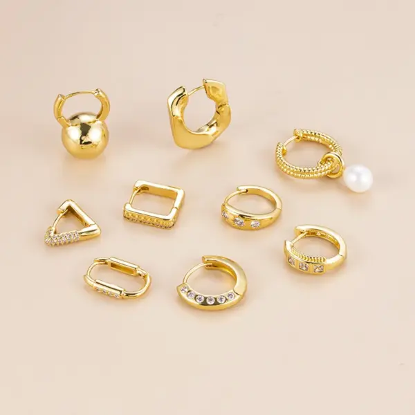Wholesale Fashion Geometric Copper Plating Inlay Pearl Zircon Ear Studs 1 Piece