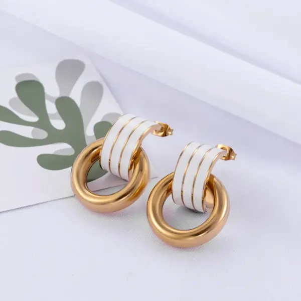 Simple Style Round Enamel Plating 304 Stainless Steel Earrings Ear Studs