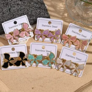 Butterfly Shaped Earrings Color Retention Electroplating Drip Oil Design Polished Stainless Steel For Women Casual Holiday Style