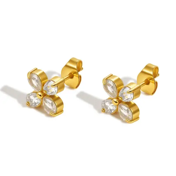 Wholesale PVD Coated Real Gold Plated 18K Gold Flower 201 Stainless Steel Shiny Waterproof Non Tarnish Ear Studs
