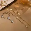 Wholesale Jewelry Vintage Style Religion Cross Virgin Mary Copper Zircon 18K Gold Plated Inlay Bracelets