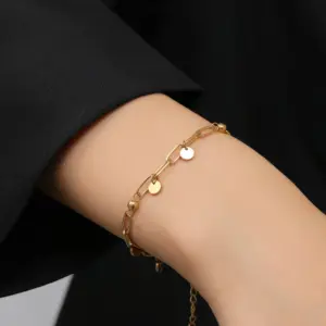 【XKB2131】Round Disc Chain Bracelet / Gold