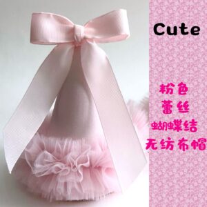 Pink bow lace non-woven hat