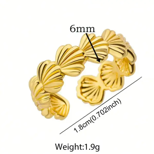 Wholesale Stainless Steel Shell Ring For Women 18K Gold Plated Ocean Vacation Style Geometric Pattern Adjustable Band Jewelry Accessory