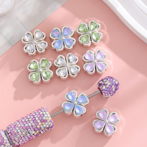 Wholesale New Product Cross-Border Heavy-Duty Flower Full Diamond Alloy Wearable Straight Hole Beads DIY Mobile Phone Keychain Handmade Jewelry