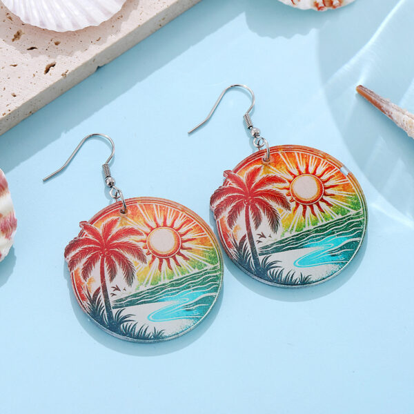 Wholesale Cross-border New Holiday Style Colorful Tropical Palm Tree Coconut Tree Sun Acrylic Pendant Earrings Beach Earrings