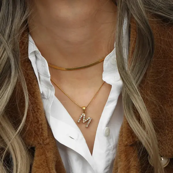 Wholesale Jewelry Fashion Letter 304 Stainless Steel Zircon 18K Gold Plated Plating Necklace