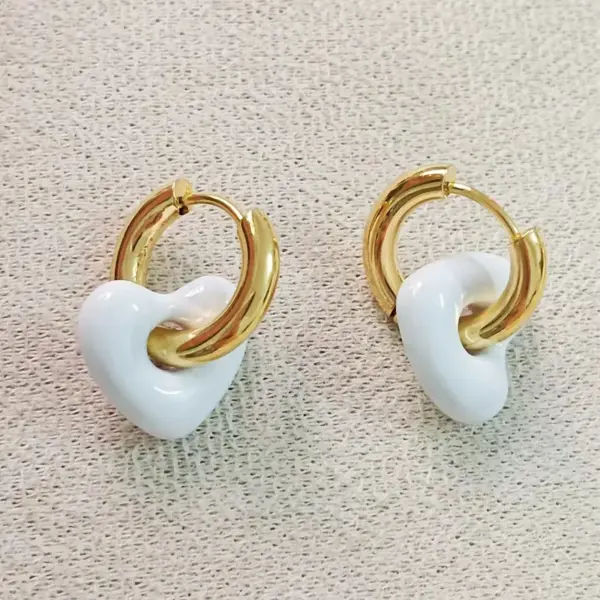 18K Gold Plated Real Gold Plated Heart Shape 304 Stainless Steel Metal Romantic Waterproof Non Tarnish Hoop Earrings