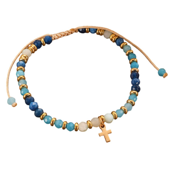 oly-07ac4673784faaed7e26e411b5d24f1f Wholesale Cross-border colored gemstone beaded cross bracelet for women, bohemian style, woven drawstring bracelet, jewelry wholesale.