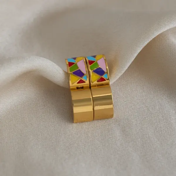 Wholesale PVD Coated Real Gold Plated 18K Gold Color Block 201 Stainless Steel IG Style Waterproof Non Tarnish Earrings