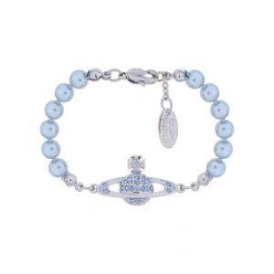 Blue pearl silver saturn bracelet