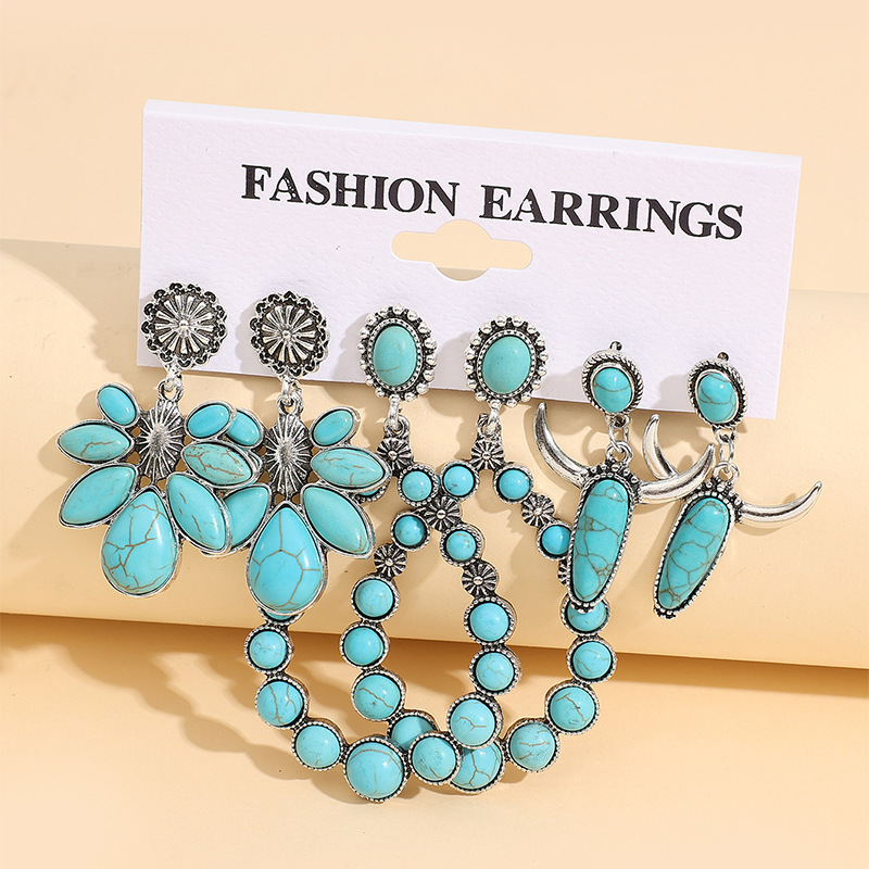 Wholesale Western-style bullhead tearop turquoise earrings
