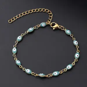 Turquoise Blue Eye Bracelet (Gold) / 11X4mm (Length: 160+50mm) / 1 Strand/Package