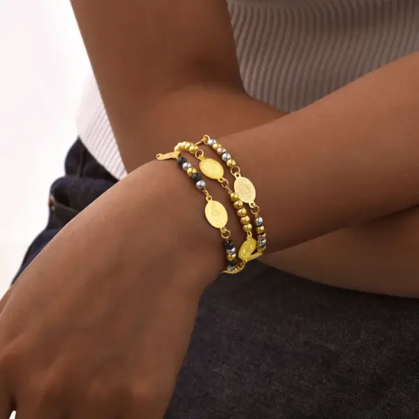 Wholesale PVD Coated Real Gold Plated 18K Gold Rose Gold Plated Geometric 201 Stainless Steel Casual Waterproof Non Tarnish 201 Stainless Steel Bracelets