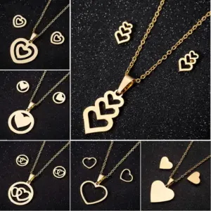 Wholesale PVD Coated Real Gold Plated Heart Shape Stainless Steel Fashion Waterproof Non Tarnish Jewelry Set