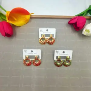 Twisted Donut Shape Oil Drop Earrings Random Color / 18k