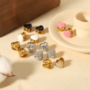 Wholesale PVD Coated Real Gold Plated 18K Gold Heart Shape 304 Stainless Steel Simple Style Waterproof Non Tarnish Ear Studs