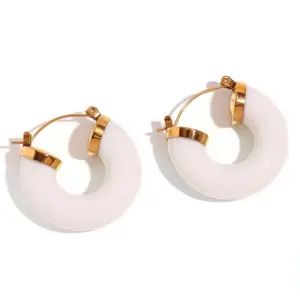 Acrylic Ring Tube C- Shaped Earrings-Golden / White