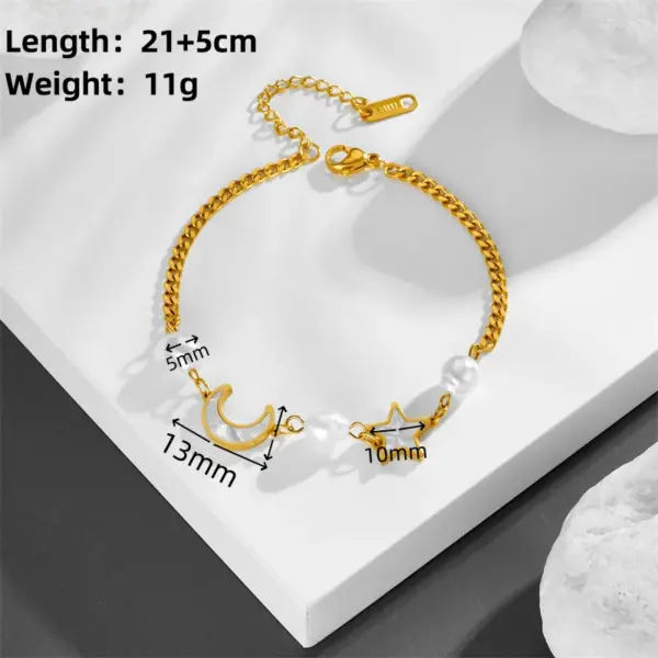 Wholesale 304 Stainless Steel Star Moon PVD Coated Shell 18K Real Gold Plated Casual Simple Style Waterproof Non Tarnish Pearl Inlay Bracelets Earrings Necklace