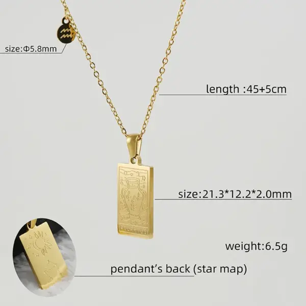 Wholesale Jewelry Fashion Square Constellation 304 Stainless Steel 18K Gold Plated Plating Stainless Steel Necklaces