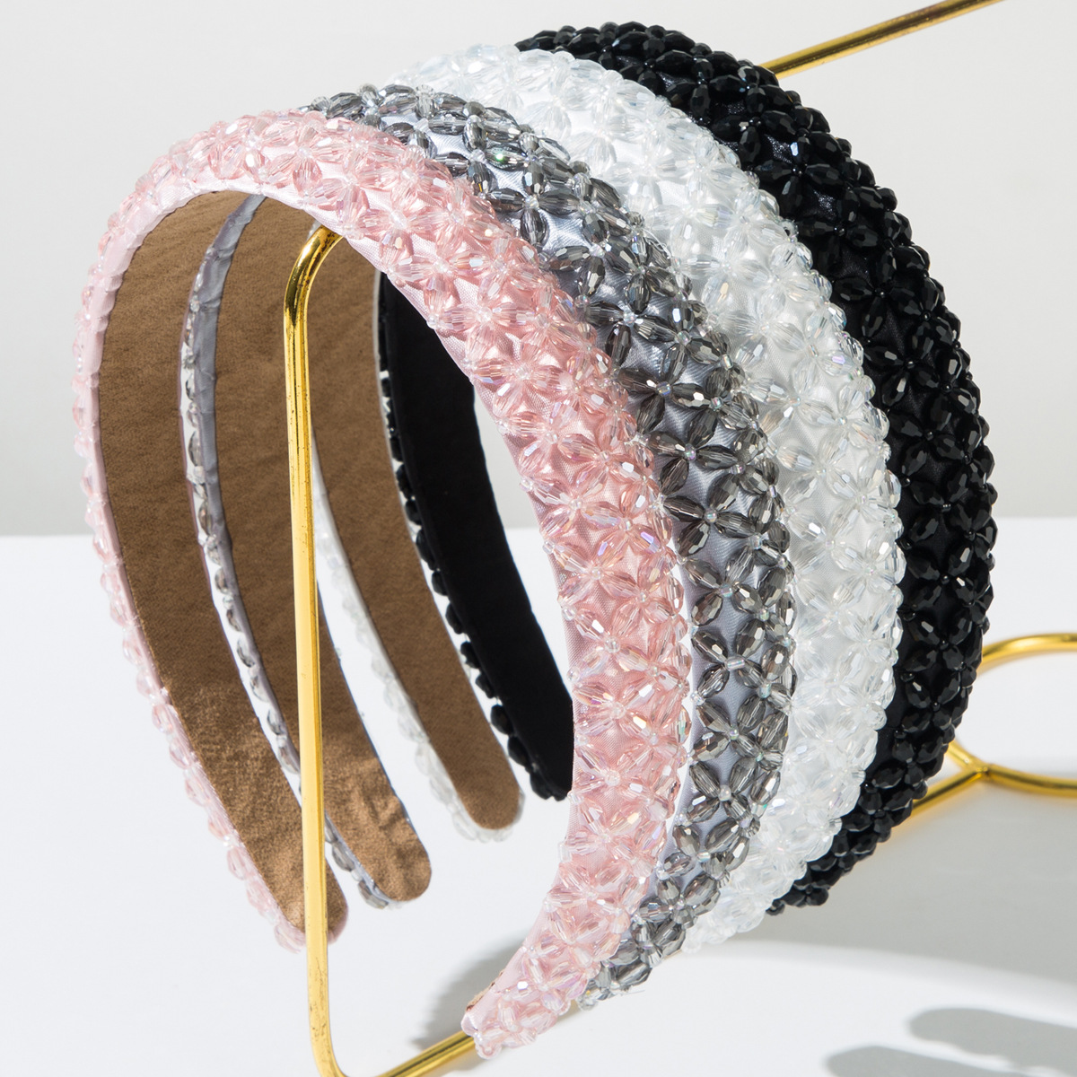 Wholesale Homing New Korean Style Woven Crystal Beaded Hair Hoop Small Thin Edge All-match Face Washing Hair Card High-grade Hair Aessories