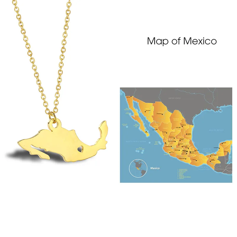 Wholesale Jewelry Fashion Map 304 Stainless Steel 18K Gold Plated Plating Stainless Steel Necklaces