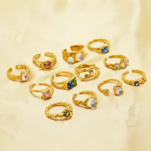 PVD Coated 18K Gold Plated Round Square Stainless Steel Elegant Retro Waterproof Non Tarnish Open Ring