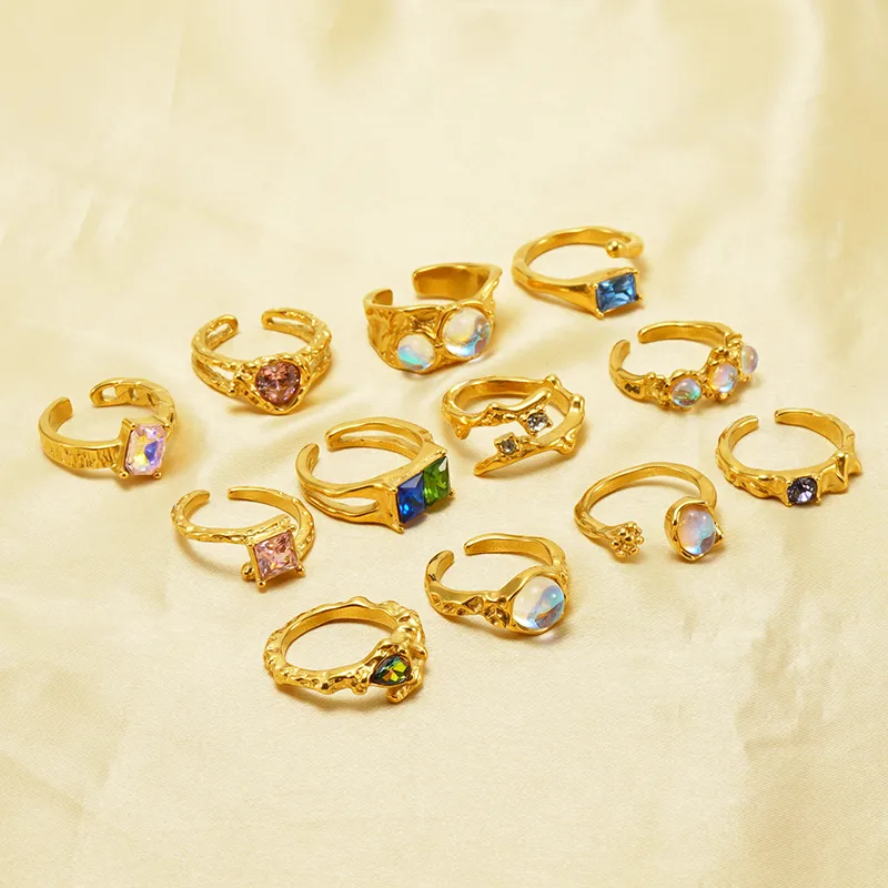 Wholesale PVD Coated 18K Gold Plated Round Square Stainless Steel Elegant Retro Waterproof Non Tarnish Open Ring