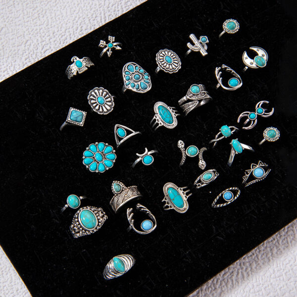 Wholesale Retro Turquoise Ring, Personalized Ethnic Style Oval Cross Geometric Ring