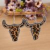 Wholesale Cross-border independent station vintage western style plush cow head leopard print stickers leather metal alloy earrings in stock