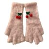 Wholesale Japanese Cute Five-Finger Cherry Plush Gloves Women's Autumn and Winter Travel Cycling Warm Cold-proof Touchscreen All-match Gloves