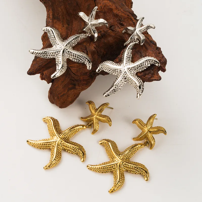 Wholesale 1 Pair Vacation Beach Starfish 304 Stainless Steel Stainless Steel Earrings