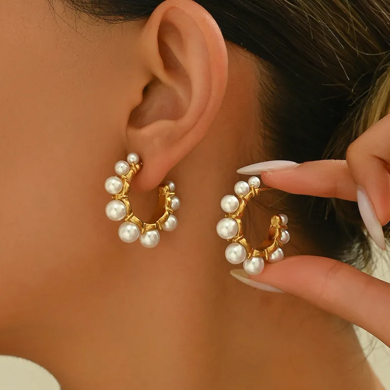 Wholesale 304 Stainless Steel Plastic C Shape Electroplating Acrylic Golden Plated Casual Novelty Classic Style Waterproof Non Tarnish Inlay Earrings