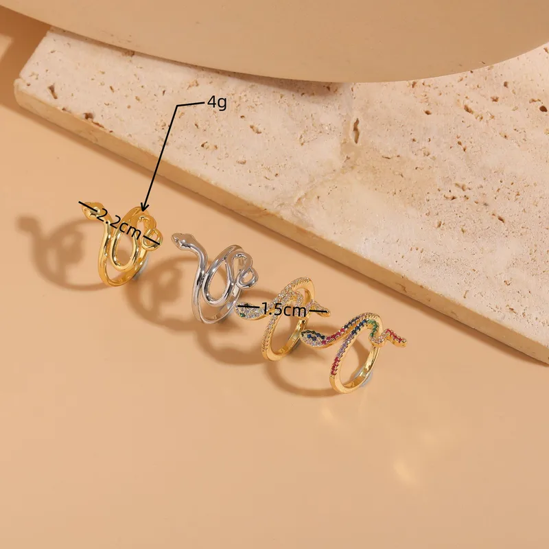 Wholesale Cute Sweet Simple Style Snake Copper 14k Gold Plated White Gold Plated Zircon Open Rings In Bulk