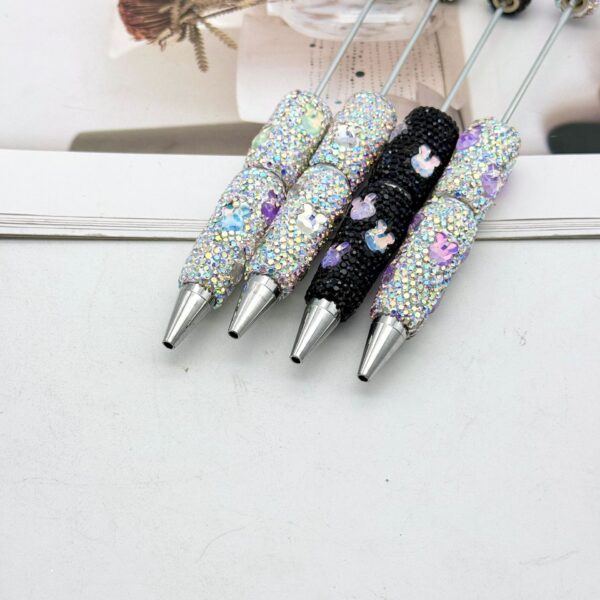 Wholesale Cute mocha rabbit full drill pen diy colorful flash diamond beaded pen cross-border hot heavy industry gift pen in stock