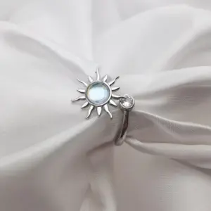 Platinum SUNFLOWER Moonstone Spinning Ring / Adjustable Opening