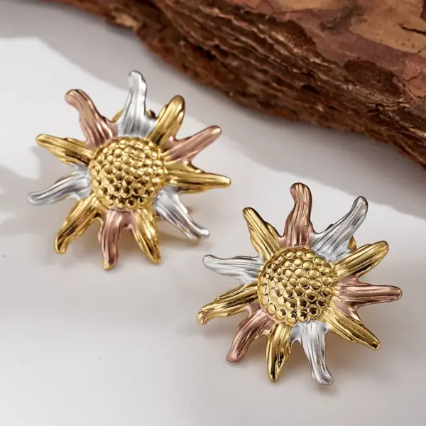 Hot-Selling INS Style 304 Stainless Steel Color-Block Bowknot Heart Straw Hat Flower Water Plated Imitation Gold Polished Earrings