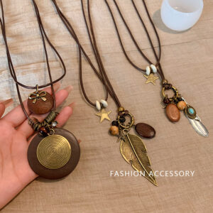 Wholesale Zen Retro Feather Necklace Women's Ethnic Style Overlapping Beaded Clavicle Chain Long Bohemian Matching