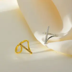 Wholesale Jewelry Elegant Classic Style Geometric 304 Stainless Steel Zircon Rings