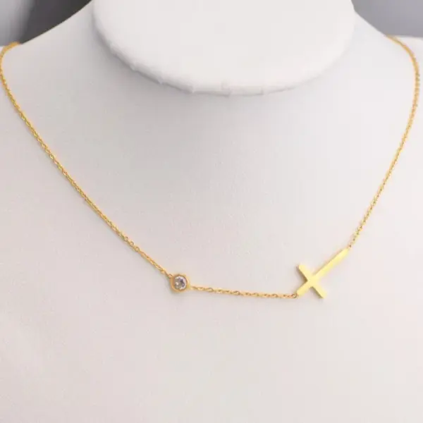 Wholesale Jewelry Casual Simple Style Cross Titanium Steel Zircon Inlay Bracelets Necklace