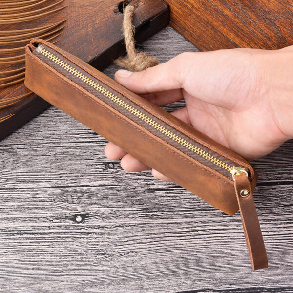 Wholesale Vintage Genuine Crazy Horse Leather Pencil Case