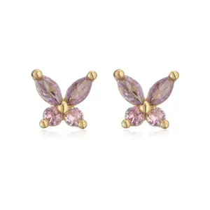 Golden Purple with Pink Diamond Butterflies 1 Pair