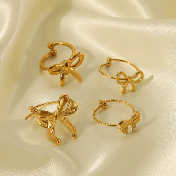 Wholesale PVD Coated Real Gold Plated 18K Gold Butterfly Bow Knot 304 Stainless Steel Sweet Simple Style Waterproof Non Tarnish Open Rings