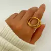 304 Stainless Steel Geometric PVD Coated White Shell Real Gold Plated Casual Nordic Style Retro Waterproof Non Tarnish Irregular Surgical Steel Anxiety Ring Open Rings
