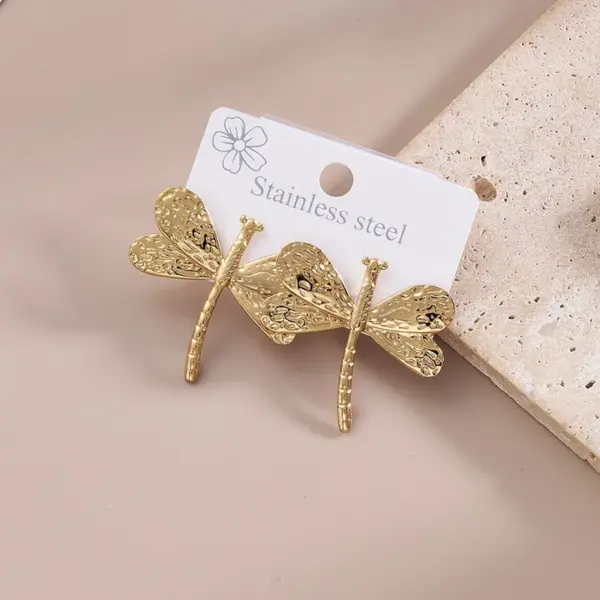 Wholesale 1 Pair/Package Casual Modern Style Round Stripe Dragonfly Polishing Plating 201 Stainless Steel 18K Gold Plated Earrings