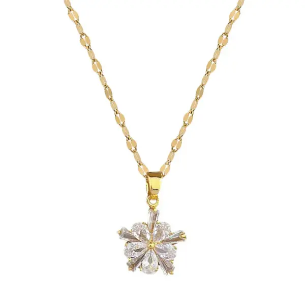 Wholesale Golden Plated 304 Stainless Steel Electroplating Zircon Flower Sweet Earrings Necklace For Women'S