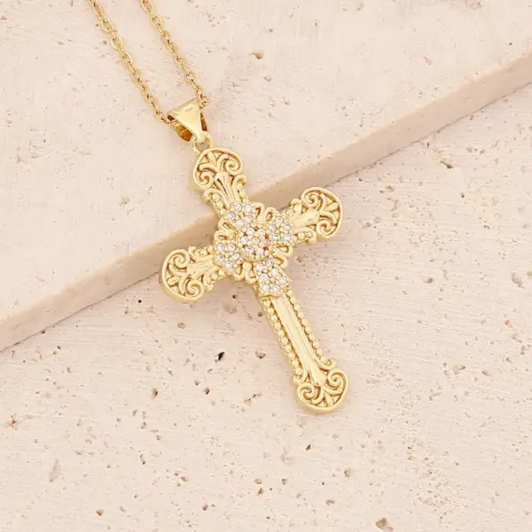 Wholesale New Copper Micro-set Zircon Cross Necklace Hip-hop 18k Gold Pendant Virgin Necklace