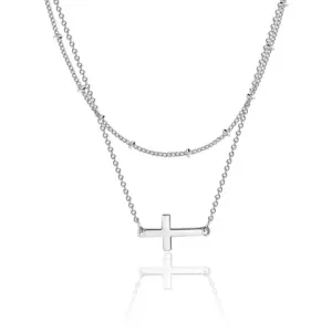 Double-Layer Double-Hole Cross Steel Color / 18K