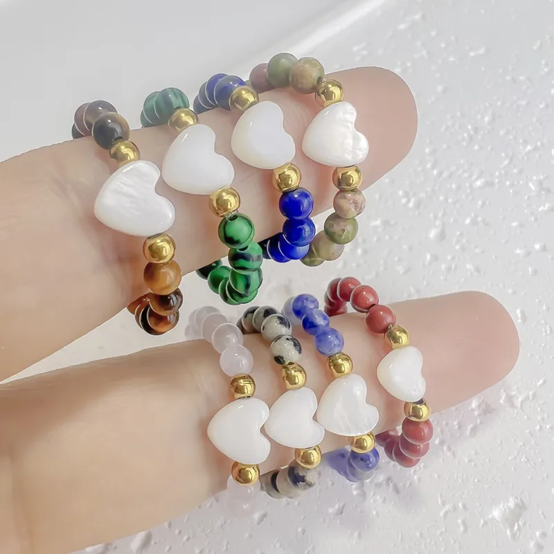 Wholesale Sweet Heart Shape Natural Stone Handmade Women's Rings