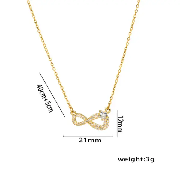 Wholesale Real Gold Plated 316 Stainless Steel PVD Coated Zircon Infinity Waterproof Non Tarnish Elegant Cable Chain Pendant Necklace For Women's